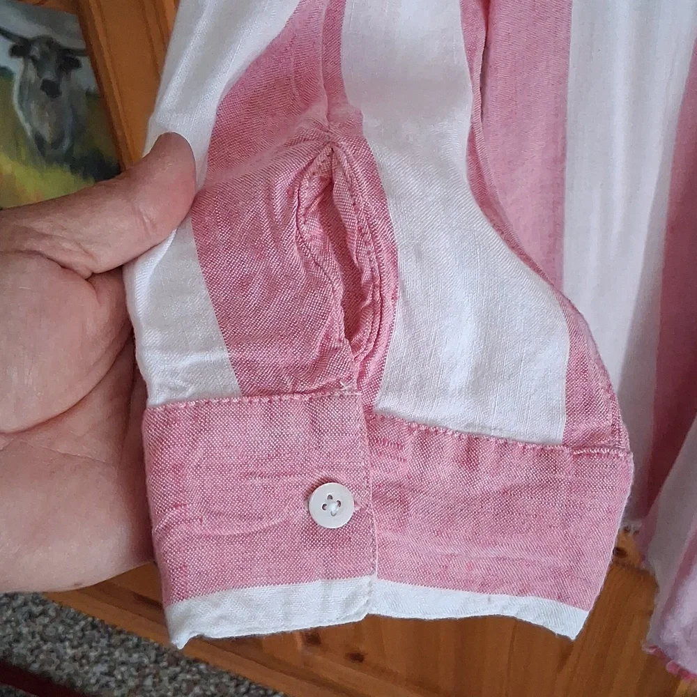 Tommy Bahama Pink White Stripe Linen Blend Preppy Boyfriend Shirt Dress Size XL - Picture 9 of 10